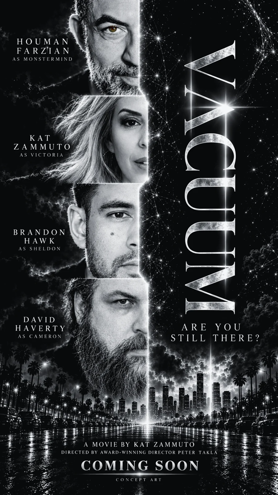 VACUUM concept art with the cast and the line Are you still there? Coming soon